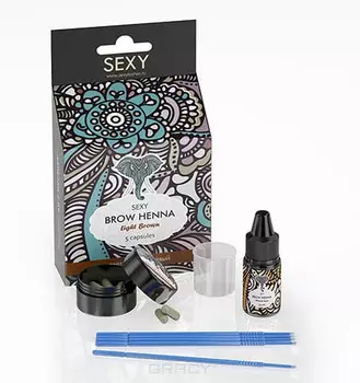 Sexy Brow Henna, Розничный набор Светло-коричневая хна для бровей (5 капсул) + минеральный раствор 10 мл, 1 набор