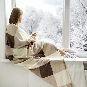 Плед iv36595 бежевый-коричневый (флис) 200х220