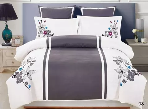 Постельное белье iv43070 с вышивкой (сатин) 2 спальный с Евро простынёй