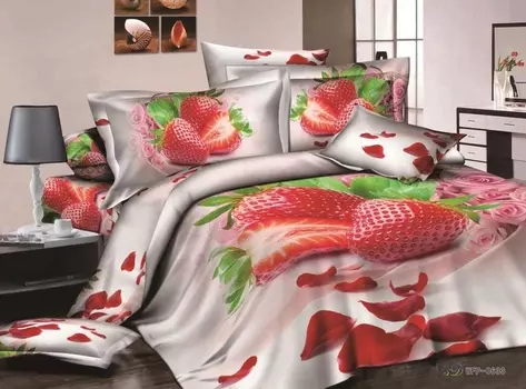 Постельное белье iv43077 3D (сатин) 2 спальный с Евро простынёй