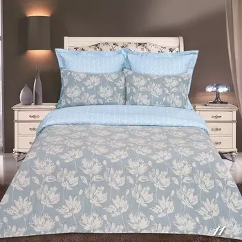 Постельное белье iv45042 голубой (сатин-жаккард) 2 спальный с Евро простынёй