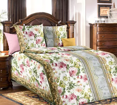 Постельное белье iv7103 зеленый (бязь) 1,5 спальный