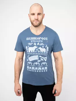 Футболка «Лесная Сказка» тёмно-синего цвета с V-вырезом