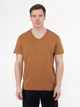 Мужская футболка «Великоросс» коричневого цвета V ворот