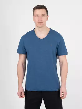 Мужская футболка «Великоросс» тёмно-синего цвета V ворот