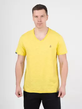 Мужская футболка «Великоросс» желтого цвета V ворот