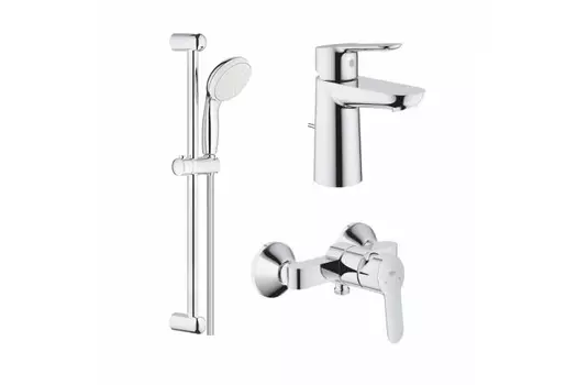 Набор для душа GROHE BauEdge: смеситель для раковины, смеситель для душа, душевой гарнитур, хром (122277)