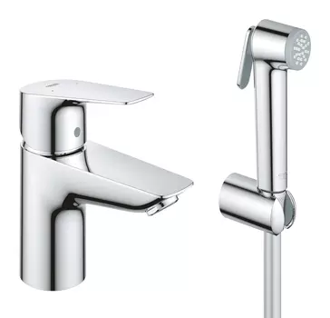 Набор Grohe Start Edge: Смеситель для раковины, размер S, и Гигиенический душ с настенным держателем, хром (23773001)