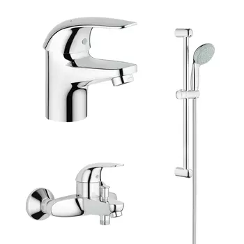 Набор смесителей GROHE Eueroeco с душевым гарнитуром, хром (124428)