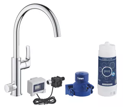 Смеситель для кухни GROHE Blue Pure Eurosmart для подачи смешанной и фильтрованной воды c C-образным изливом, хром (30499000)