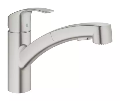 Смеситель для кухни GROHE Eurosmart с выдвижным изливом, низкий излив, суперсталь (30305DC0)