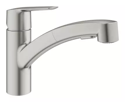 Смеситель для кухни с низким выдвижным изливом GROHE Start, суперсталь (30531DC1)