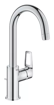 Смеситель для раковины GROHE BauLoop с ограничителем температуры и рычажным донным клапаном, размер L, хром (23763001)