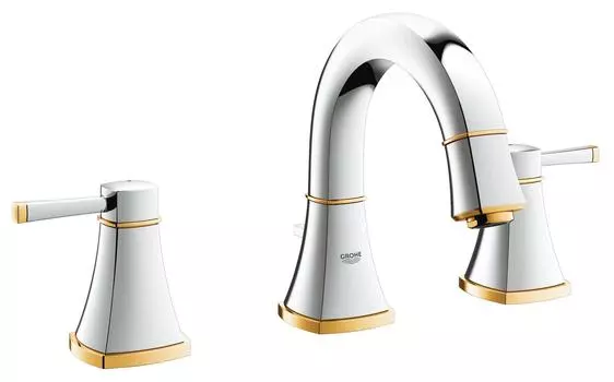 Смеситель для раковины GROHE Grandera с донным клапаном и низким изливом, хром/золото (20417IG0)