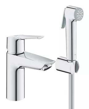Смеситель для раковины GROHE Start 2021 однорычажный, с гигиеническим душем и настенным держателем, размер S, без донного клапана, хром (23123003)