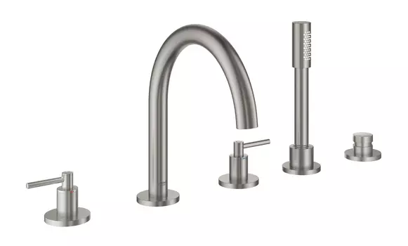Смеситель для ванны GROHE Atrio New на 5 отверстий с ручным душем и переключателем, суперсталь (19922DC3)