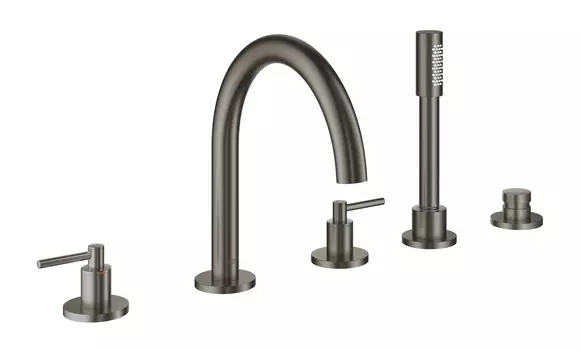Смеситель для ванны GROHE Atrio New на 5 отверстий с ручным душем и переключателем, темный графит матовый (19922AL3)