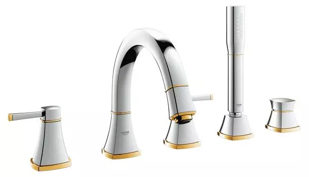 Смеситель для ванны GROHE Grandera с душевым гарнитуром, хром/золото (19919IG0)