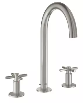 Смеситель GROHE Atrio New двухвентильный для раковины на 3 отверстия, монтаж на бортик, суперсталь (20008DC3)