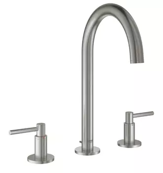 Смеситель GROHE Atrio New двухвентильный для раковины на 3 отверстия, монтаж на бортик, суперсталь (20009DC3)