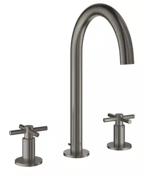 Смеситель GROHE Atrio New двухвентильный для раковины на 3 отверстия, монтаж на бортик, темный графит матовый (20008AL3)