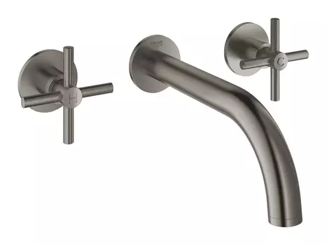 Смеситель GROHE Atrio New двухвентильный для раковины на 3 отверстия, настенный монтаж, темный графит матовый (20164AL3)