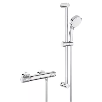 Термостат для душа GROHE Grohtherm 1000 Performance, внешний монтаж 1/2", хром + Душевой гарнитур Tempesta Cosmopolitan 100, 2 режима, душевая штанга 600 мм (34783000)