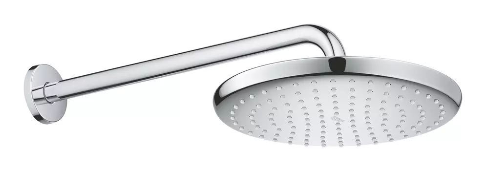 Верхний душ GROHE Tempesta 250, круглый (низ-хром, верх-белый) + Душевой кронштейн 380 мм, хром (26668000)