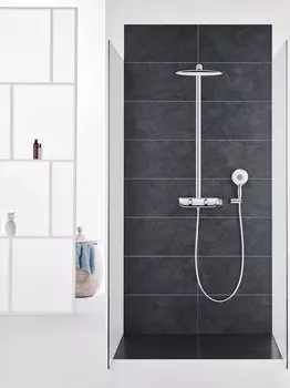 Душевая система GROHE Rainshower SmartControl 360 MONO с термостатическим смесителем, настенный монтаж, белая луна (26361LS0)