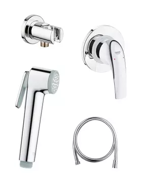 Готовый комплект для гигиенического душа GROHE BauCurve: встраиваемый смеситель, гигиенический душ со шлангом и держателем GROHE, хром (124899)
