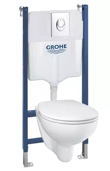 Готовый набор для туалета GROHE Bau Ceramic: инсталляция GROHE Solido 5 в 1, подвесной унитаз Bau Ceramic, сиденье с микролифтом, панель смыва Start + шумоизоляция (39419000)