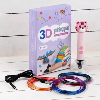 3d ручка тигренок, работа с пластиком pla, usb кабель питания, розовая