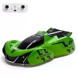 Антигравитационная машинка wall racer, радиоуправление, ездит по стенам, работает от аккумулятора, цвет зеленый