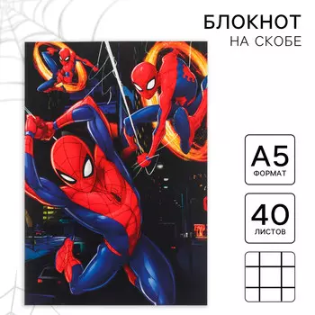 Блокнот а5, на скрепке, 40 листов, в точку, софт-тач, человек-паук