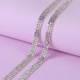 Цепь со стразами, с голографией, 3 ряда, 6 мм, 4,5 ± 0,5 м, цвет серебряный