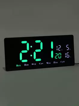Часы электронные настенные, 36.215.5 см, зеленые цифры