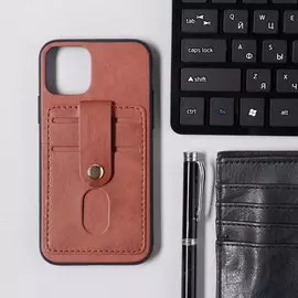 Чехол luazon для iphone 11 pro, с отсеками под карты, кожзам, коричневый