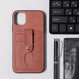 Чехол luazon для iphone 11, с отсеками под карты, кожзам, коричневый