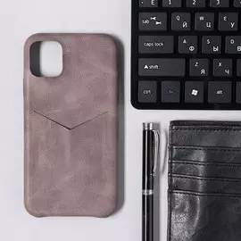 Чехол luazon для iphone 11, с отсеком под карты, кожзам, коричневый