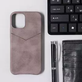 Чехол luazon для iphone 12 mini, с отсеком под карты, кожзам, коричневый