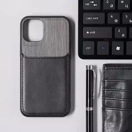 Чехол luazon для iphone 12 mini, с отсеком под карты, текстиль+кожзам, черный