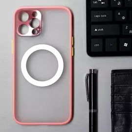 Чехол luazon для iphone 12 pro max, поддержка magsafe, с окантовкой, пластиковый, розовый