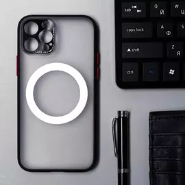 Чехол luazon для iphone 12 pro, поддержка magsafe, с окантовкой, пластиковый, черный