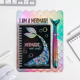 Ежедневник голография и ручка i am a mermaid, 40 листов