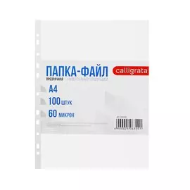 Файл-вкладыш а4, 60 мкм, calligrata, плотные, глянцевый, вертикальный, 100 штук