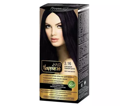 Hair Happiness Крем-краска для волос аммиачная №3.16 холодный темный шатен