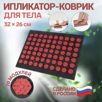 Ипликатор-коврик, основа спанбонд, 70 модулей, 32 26 см, цвет темно-серый/красный