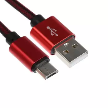 Кабель microusb - usb, 2.1 а, оплетка нейлон, 1 м, красный