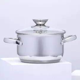 Кастрюля из нержавеющей стали magistro klimena, 1,7 л, стеклянная крышка-дуршлаг, носик для слива, капсульное дно, индукция