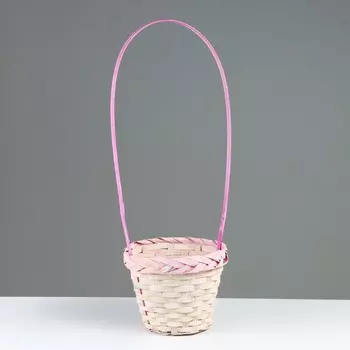 Корзина плетеная (бамбук), 18 х 15 х 50 см, бело-розовая